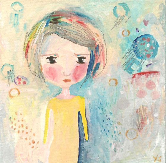 Click Go To Shop - Whimsical Girl Painting, Cute Original Acrylic Painting, Summer Dreamer