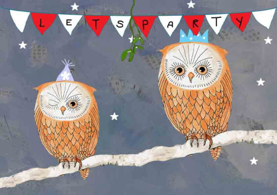 Let's Party Owl Print by Bella Blackbird