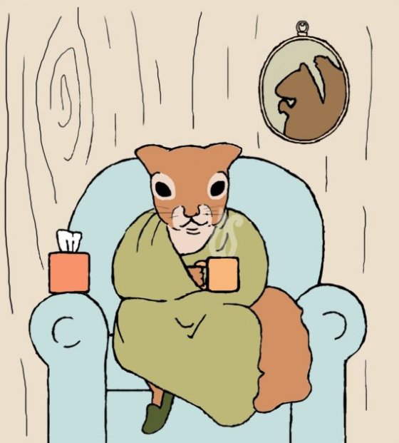 squirrel art print: sick day  by Jill Bogart