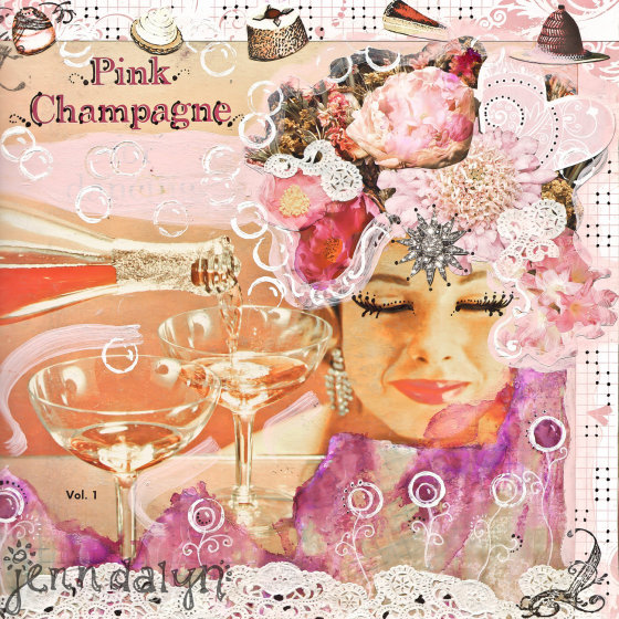 Pink champagne girly art - 8 x 8 PRINT pink flowers mixed media