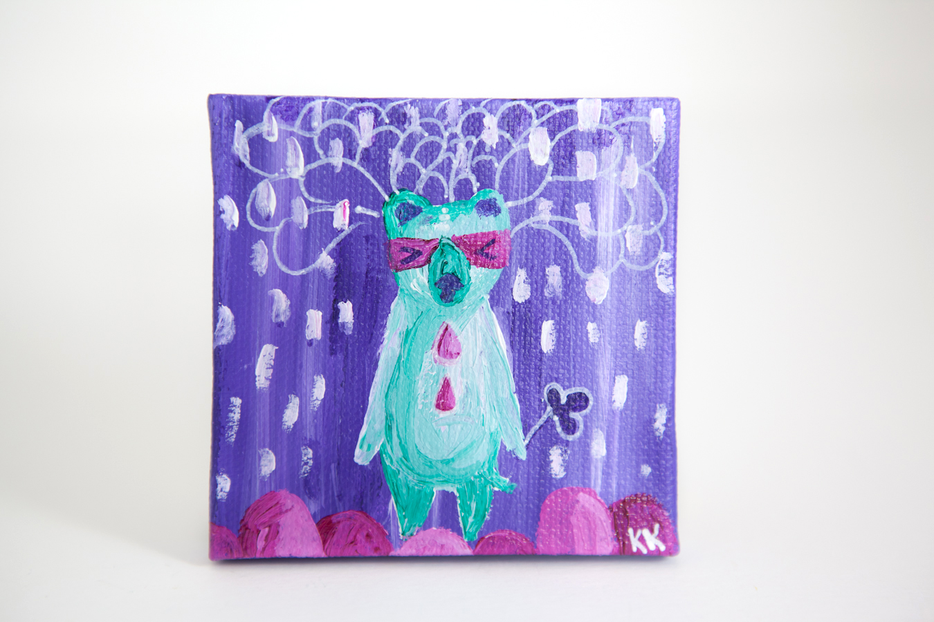 Miniature Painting, Colorful Bear Totem, Whimsical Small Art, Children's Animal Character - Original Mini Painting by Kimberly Kling