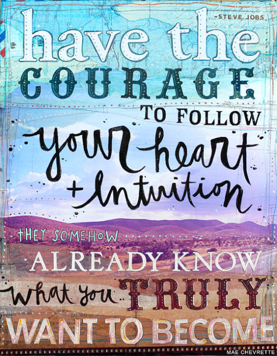 Heart and Intuition - 14 x 11 paper print - Steve Jobs quote - inspirational mixed media word art, typography collage text
