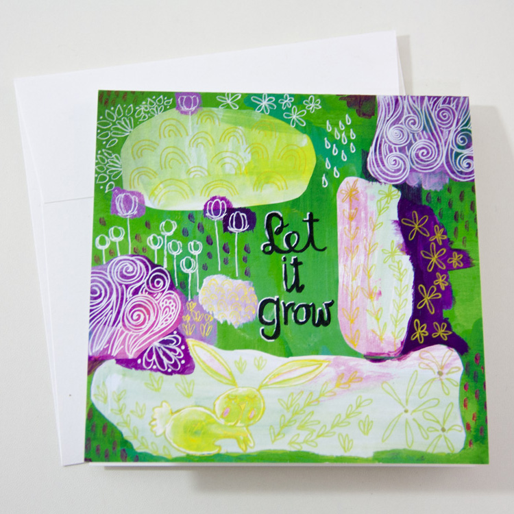 Let It Grow Art Greeting Card by Joyful Roots Unique Motivational Hipster Mixed Media Art
